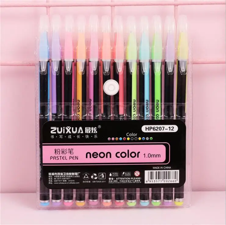 6207-12colors 12/16/24/36/48 Цвета набор гелевых ручек пастельных неоновый металлический блеск ручка маркер флэш-ручка для арт манги школа рисования - Цвет: 6207-12colors