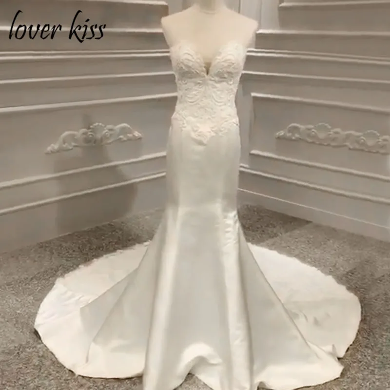Lover Kiss Vestido De Noiva Русалка Гламурное летнее милое атласное свадебное платье из