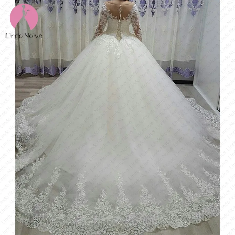 Vestido De Noiva Прозрачный лиф сексуальный халат De Mariee длинный хвост невесты платья Brautkleid платье с круглым вырезом и длинными рукавами Свадебные платья