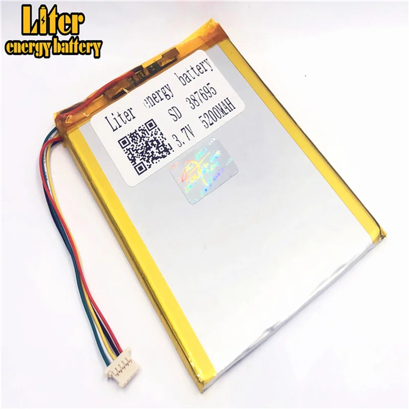 

plug 1.0-5P 3.7 V 387695 407595 5200mah Tablet PC lithium polymer li-ion rechargeable battery lipo battery