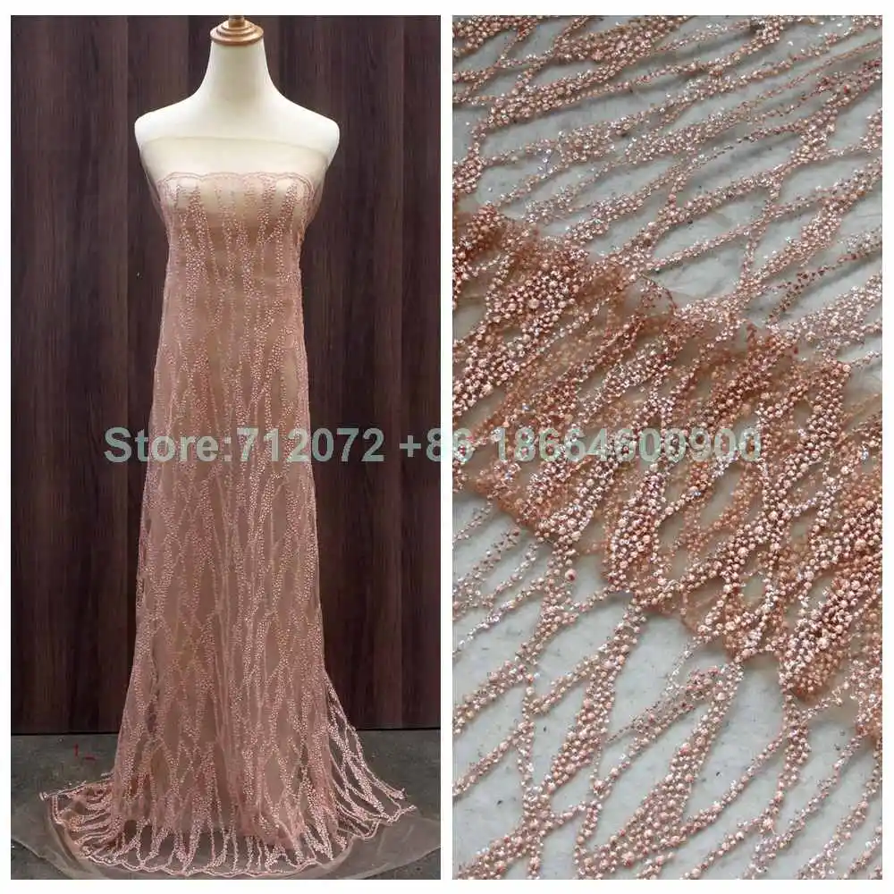 pink Розовый/бежевый/красный/белый Высокое качество блестками на сетке вышитые свадебные/evinging/шоу платье кружевная ткань 130 см 1 ярд - Цвет: pink