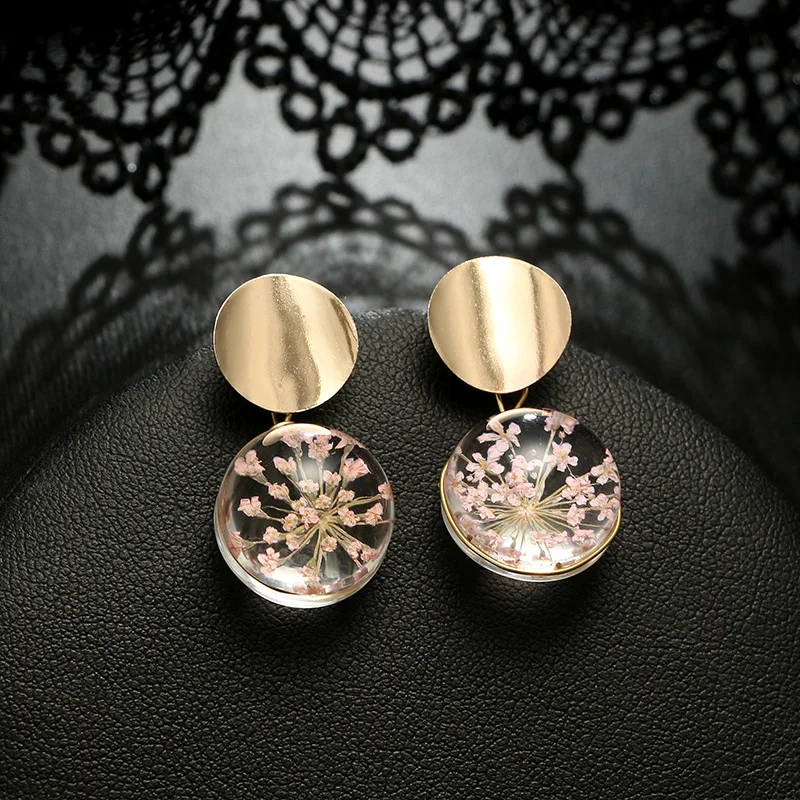New Metal Sequins Round Earrings Transparent Glass Ball Flowers Dangle Drop For Women Fashion Jewelry Oorbellen Brincos | Украшения и
