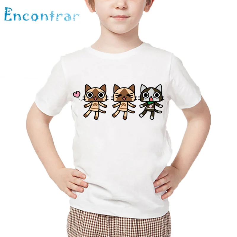 Детская футболка с принтом Monster Hunter AIROU Кот детские летние белые топы забавная