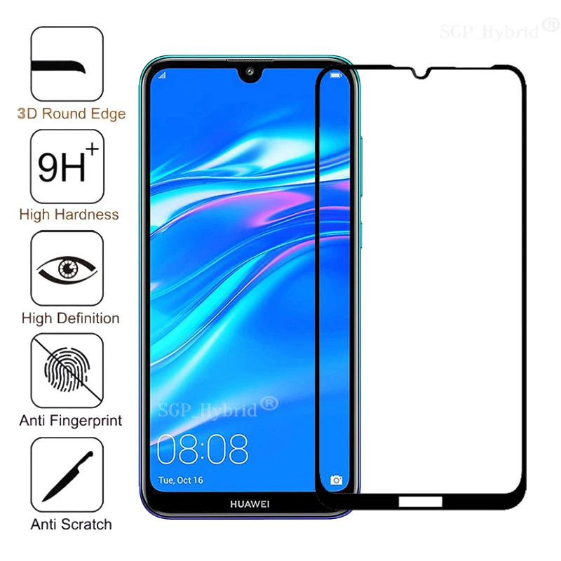 Защитное стекло 3D 9H для Huawei Y7 Pro закаленное с полным покрытием Защитная пленка Y 7 7Y