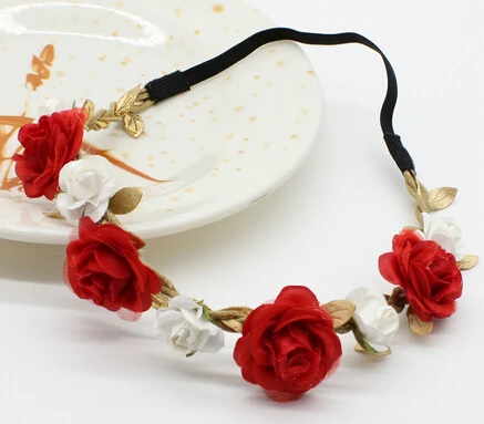 

2016 New Rose Flower Headband Girls Hairband Bohemian Crown Tiara Floral Golden Leaves Bandeau turban Hair Accessories