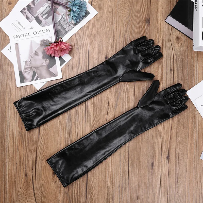 

Women Wetlook Patent Leather Full Finger Long Gloves Shiny Metallic Bridal Wedding Gloves Mittens for Pageant Party Evening Club