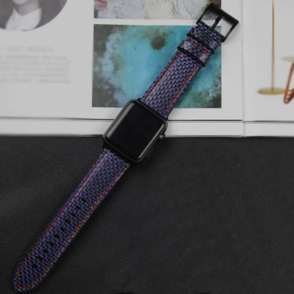 Для Apple Watch Series 4 Band настоящий углепластиковый футляр для часов Ремешки для Apple Watch Series 1 2 3 iWatch 38-4 мм мужской браслет на запястье - Цвет ремешка: Blue