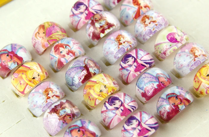 Оптовая продажа 10 шт. милые детские кольца с героями мультфильмов для девочек