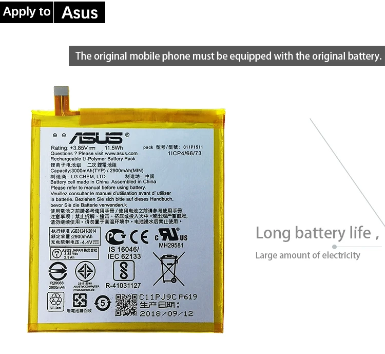 ASUS Original C11P1511 3000mAh New Battery For ASUS Zenfone3 Ze552kl Z012da Z012de high quality battery+tracking number