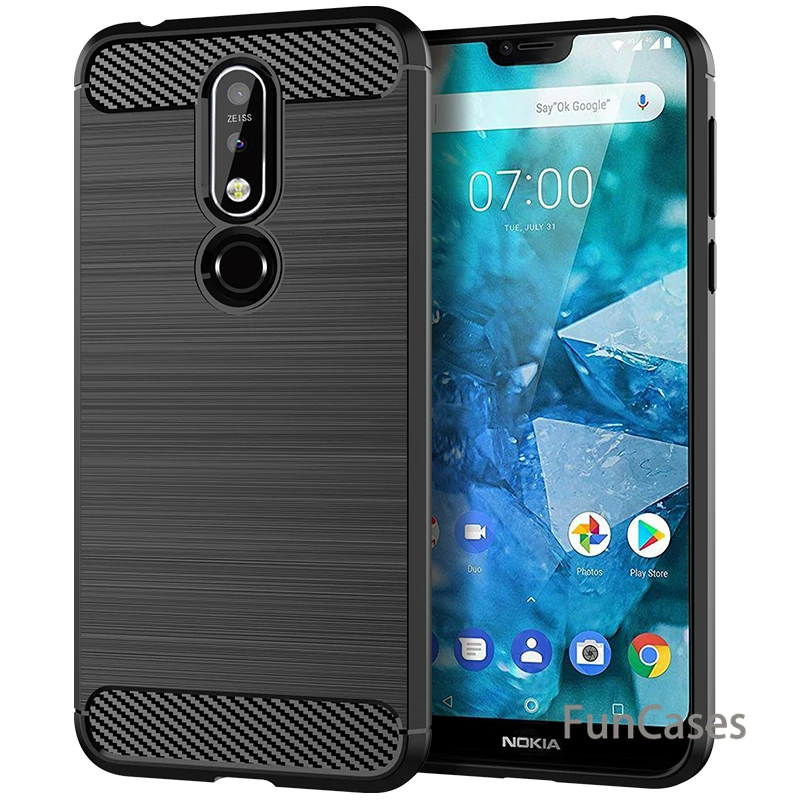 Для Nokia 7 1 чехол Роскошный мягкий армированный ТПУ силиконовый карбоновый для