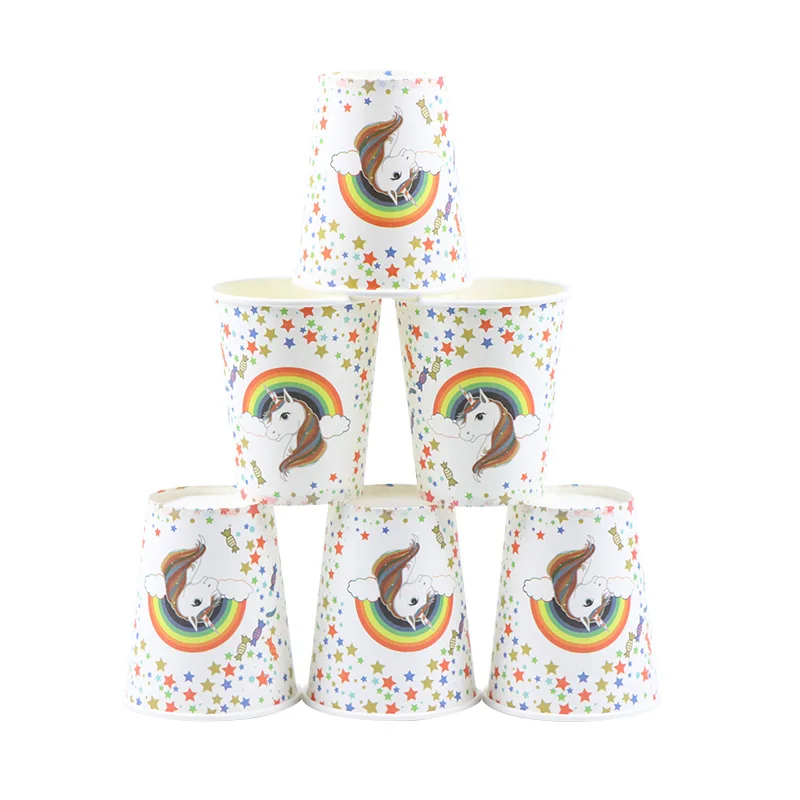 6 шт./компл. бумажные стаканчики с единорогом одноразовые столовые приборы