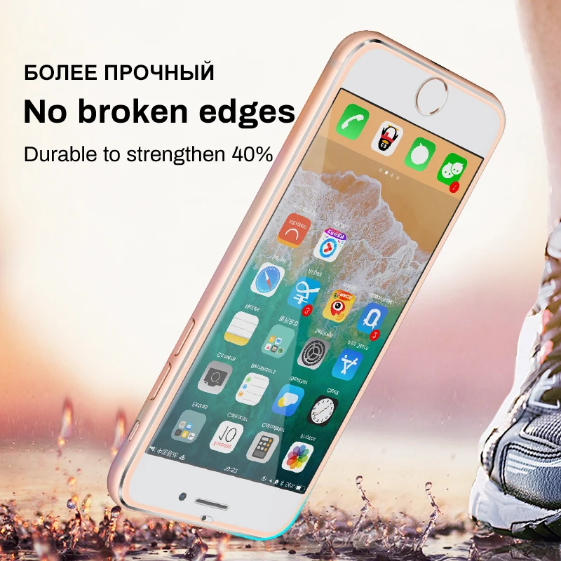 ESVNE (назад + спереди) 7D Стекло на айфон 7 8 металлический каркас защитное 6 6s плюс