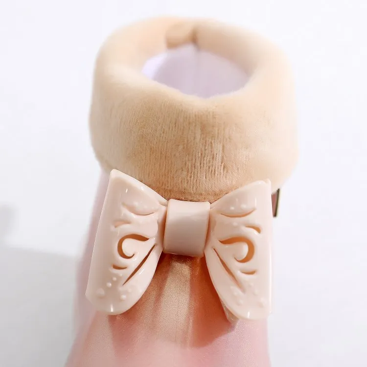 Mini Melissa/зимние резиновые сапоги с бантом; оригинальные 1:1 сапоги для девочек; Новинка года; прозрачные сандалии для девочек; детские непромокаемые ботинки для малыша из водонепроницаемого материала