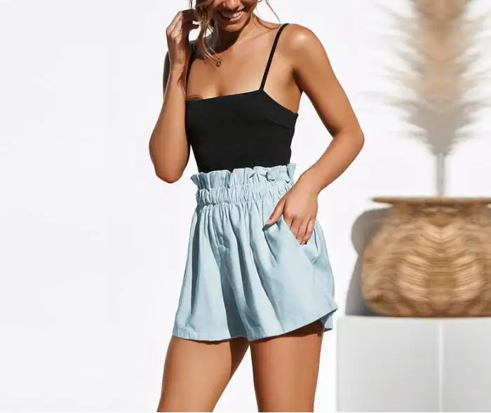 Женские эластичные шорты новинка 2019 однотонные повседневные пляжные свободные с