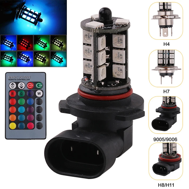 Автомобильная фара 2 шт. H4 LED RGB с дистанционным управлением H7 H8 H11 DRL вспышка