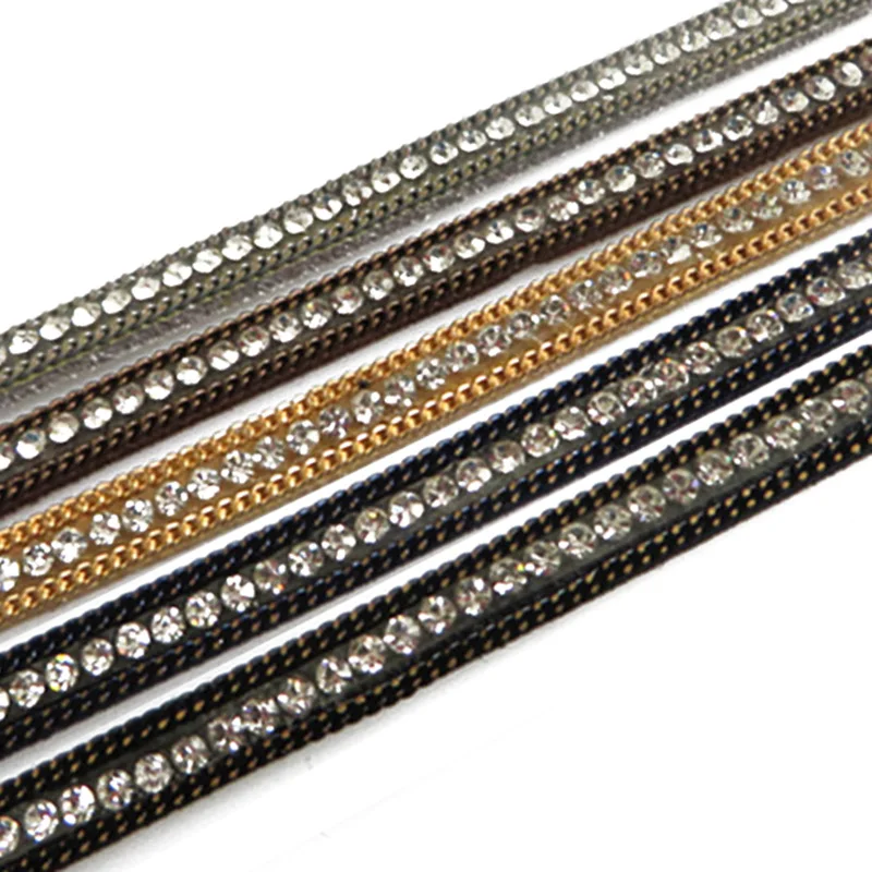 

1.2 Meter/Pcs Suede Velvet Leather Paste Chain Margin With Crystal Cord For DIY Fitting ACC