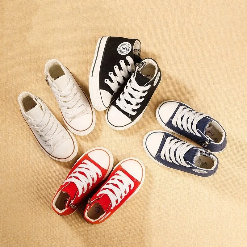 2021 new Spring autumn boys girls shoes White High top Solid fashion Kids children canvas sneakers 4 colors 25-37 | Детская одежда и