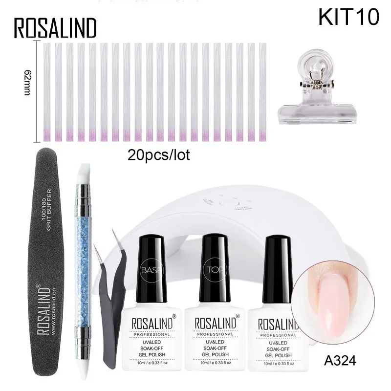 KIT10 Розалинд волокна Стекло 10/20 штук гель для наращивания ногтей Набор лаков для ногтей расширение поли гель защемления зажимы база лаки для ногтей все для маникюра - Цвет: KIT10