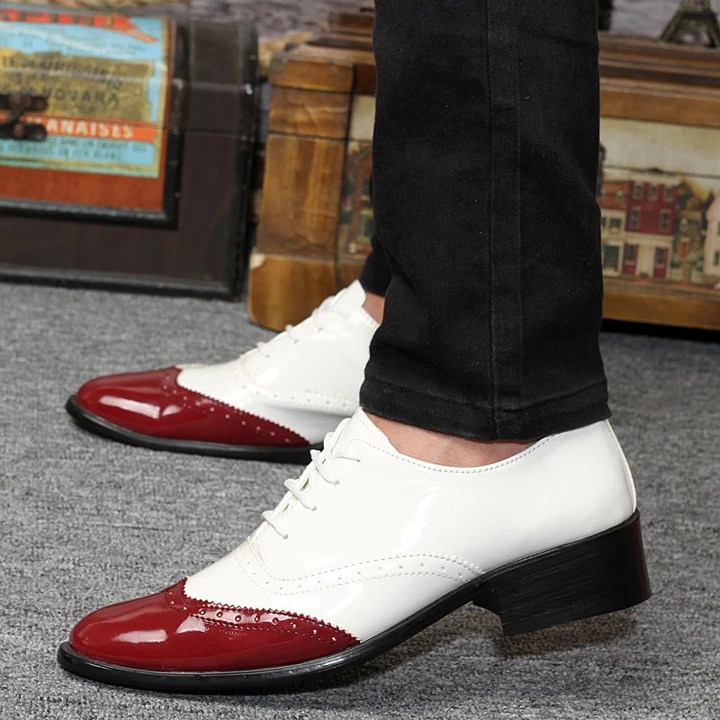 Brockden Men Shoes Carved Summer Casual Fashion Commercial Flats Breathable Pointed Toe Japanned Leather | Обувь