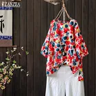 Осенняя блузка с рукавом до локтя ZANZEA, Женская винтажная рубашка с принтом, Повседневная Туника в горошек, топ, женские свободные блузы, женские летние футболки