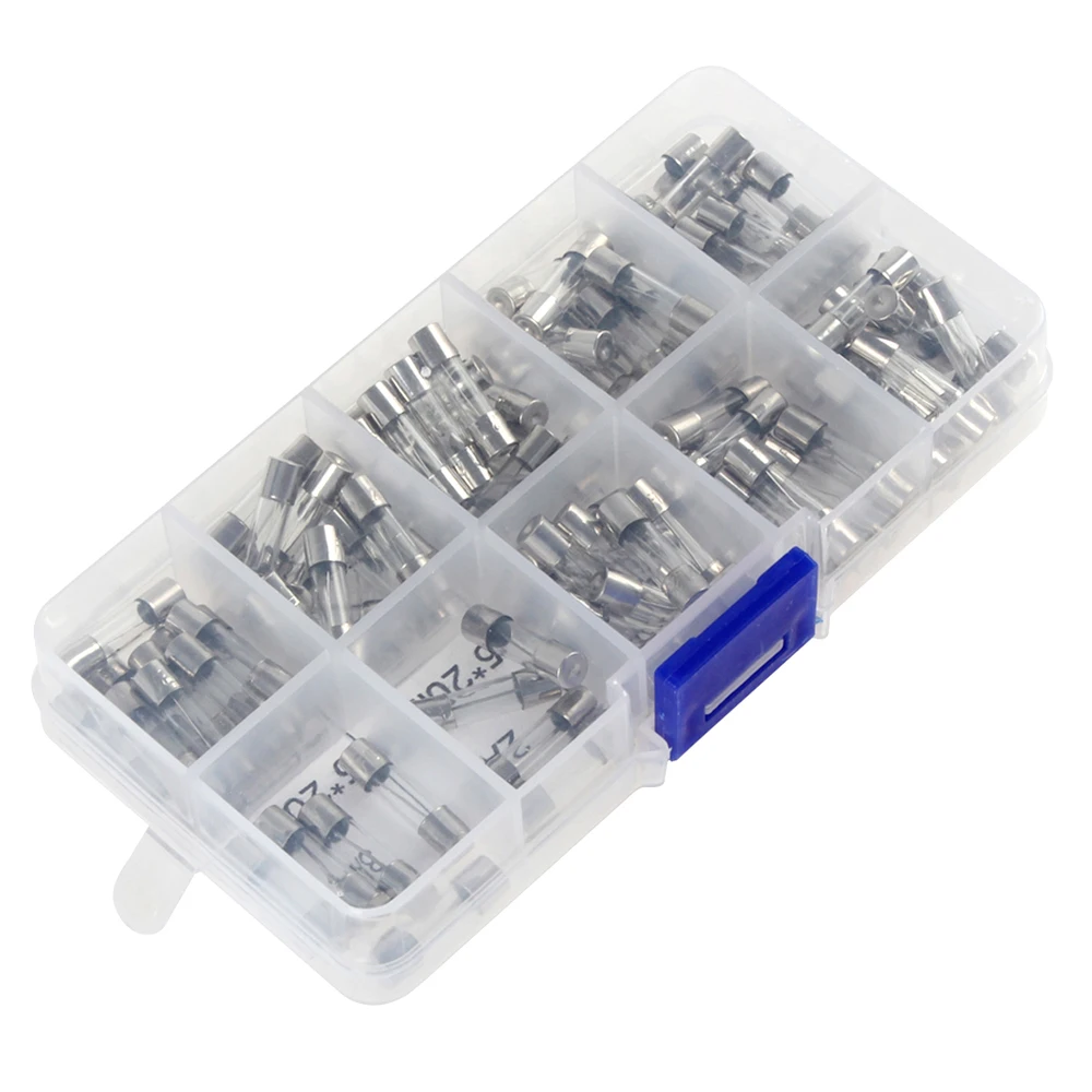

100PCS/LOT 10Kinds 5x20mm Fast Glass Fuses Kit In Box 0.2A 0.5A 1A 2A 3A 5A 6A 8A 10A 15A/250V 5*20 Insurance Tube Package