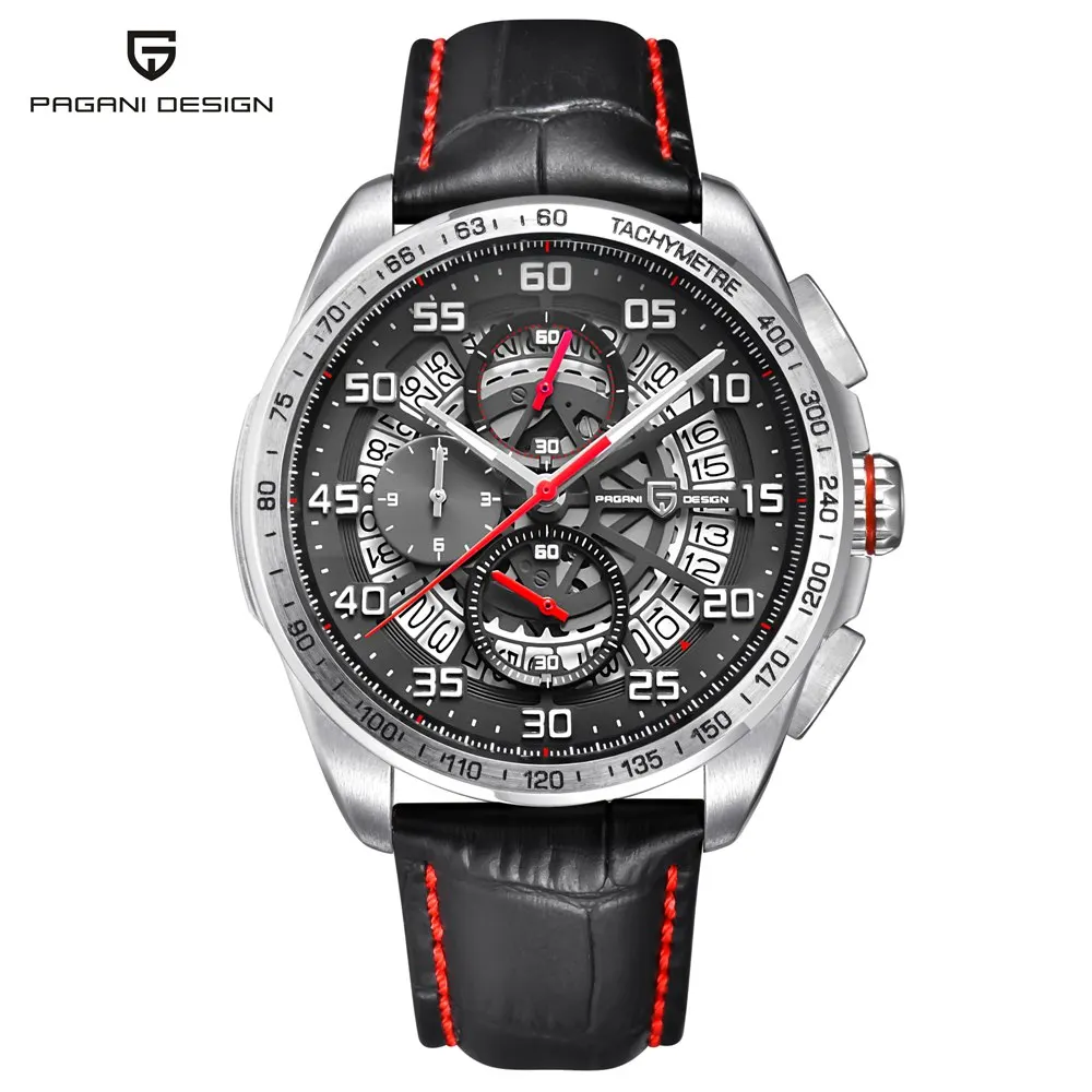 Reloj Hombre, PAGANI, дизайнерские, топ класса люкс, брендовые, спортивные, с хронографом, мужские часы, водонепроницаемые, кварцевые часы, Relogios Masculino saat - Цвет: leather red