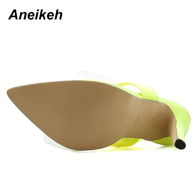 Aneikeh/Новинка года; босоножки из искусственной кожи; женские прозрачные туфли без застежки на тонком высоком каблуке; свадебные туфли с острым носком; цвет оранжевый; Размеры 35-42