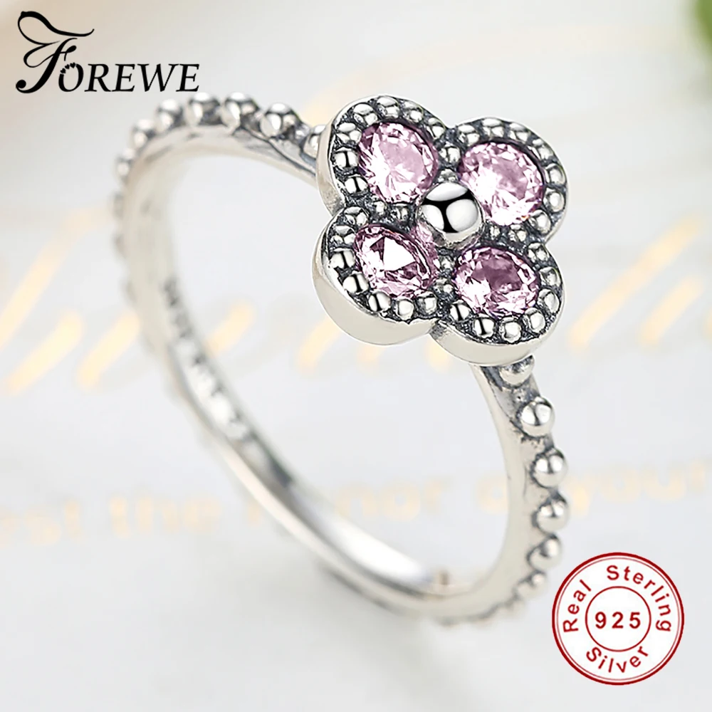 FOREWE Бренд Класса Люкс 100% Стерлингового Серебра 925 Розовый Клевер Кольца Перста