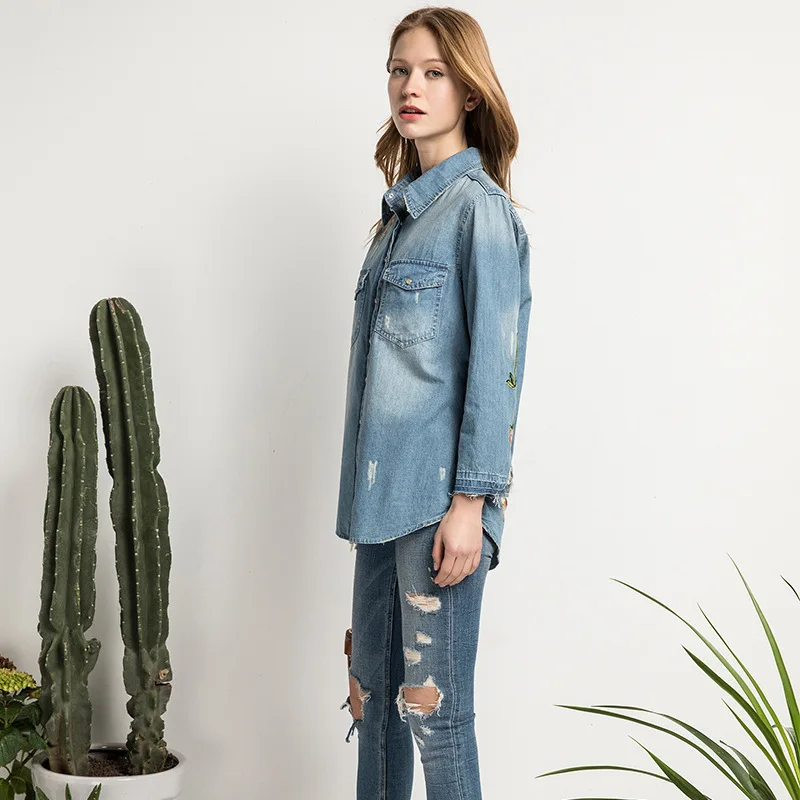 LGYH Brand Denim Shirt Female Long Sleeve Womens Blouse Classic Jeans 2017 Cotton Slim Tops Femme Clothing |