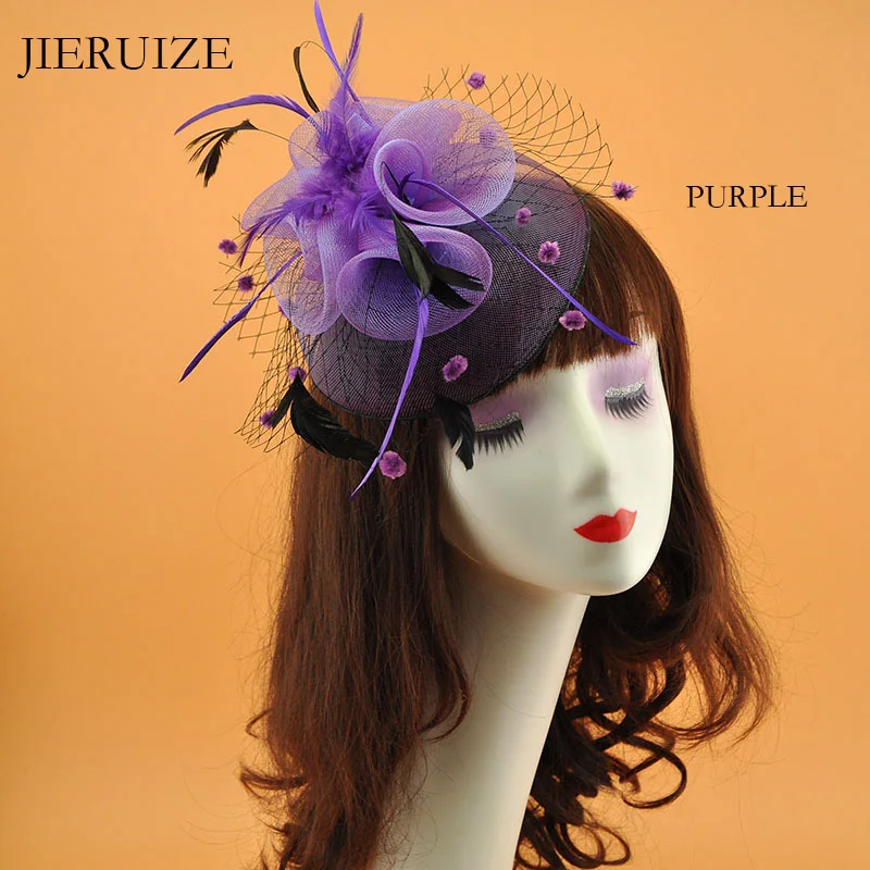 JIERUIZE, свадебные сетчатые шляпы с перьями, белые, красные, черные, птичья клетка, сетчатые Свадебные шляпы, свадебные вуалетки для невесты, вуали для лица, шляпки для невесты