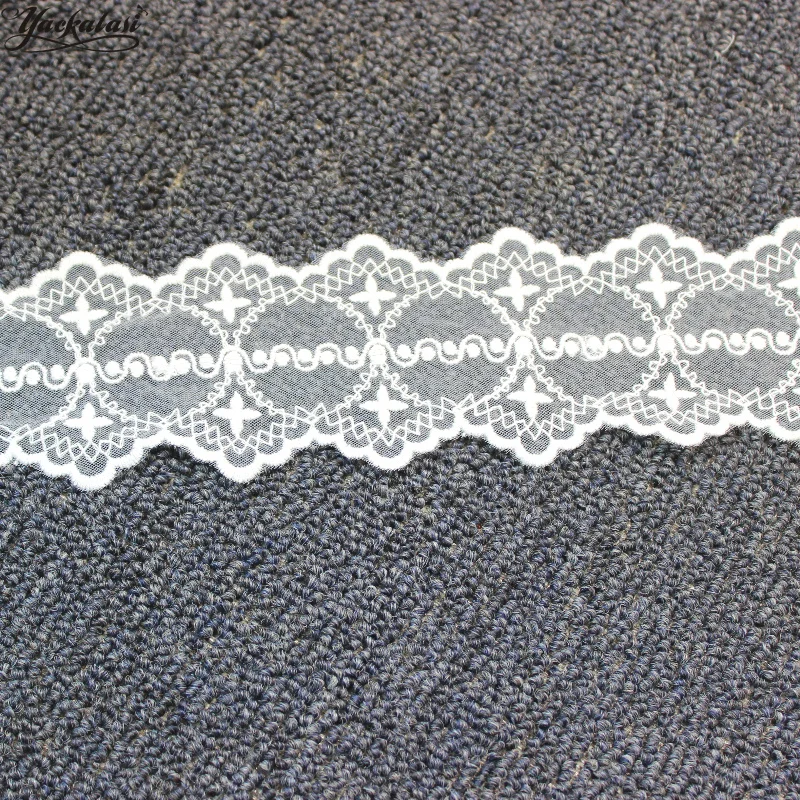 YACKALASI Cotton Lace Mesh Embroidered Applique White Soft Tulle Ribbon Double Scalloped Sewing Apparel Trims Vintage 5.7CM | Дом и сад
