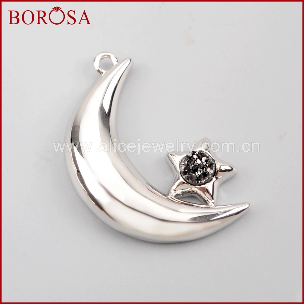 BOROSA Drusy Jewelry 6PCS Silver Color Moon Shape Star Round Druzy Charm Crescent Pendant for Women WX965 | Украшения и