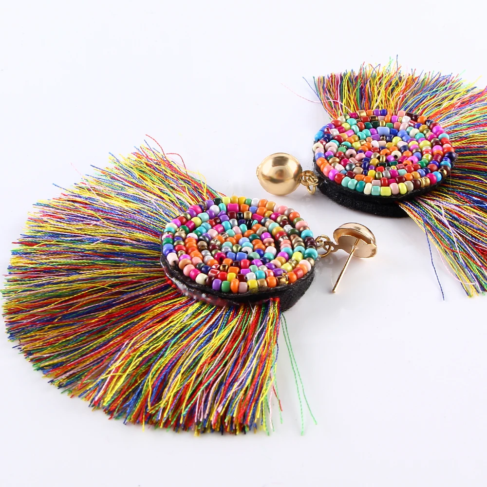 2018 модные красные висячие серьги с кисточками этнические бахромой Женские