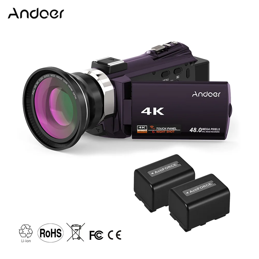Andoer 4K 1080P 48MP WiFi цифровая видеокамера с широкоугольным макрообъективом емкостный