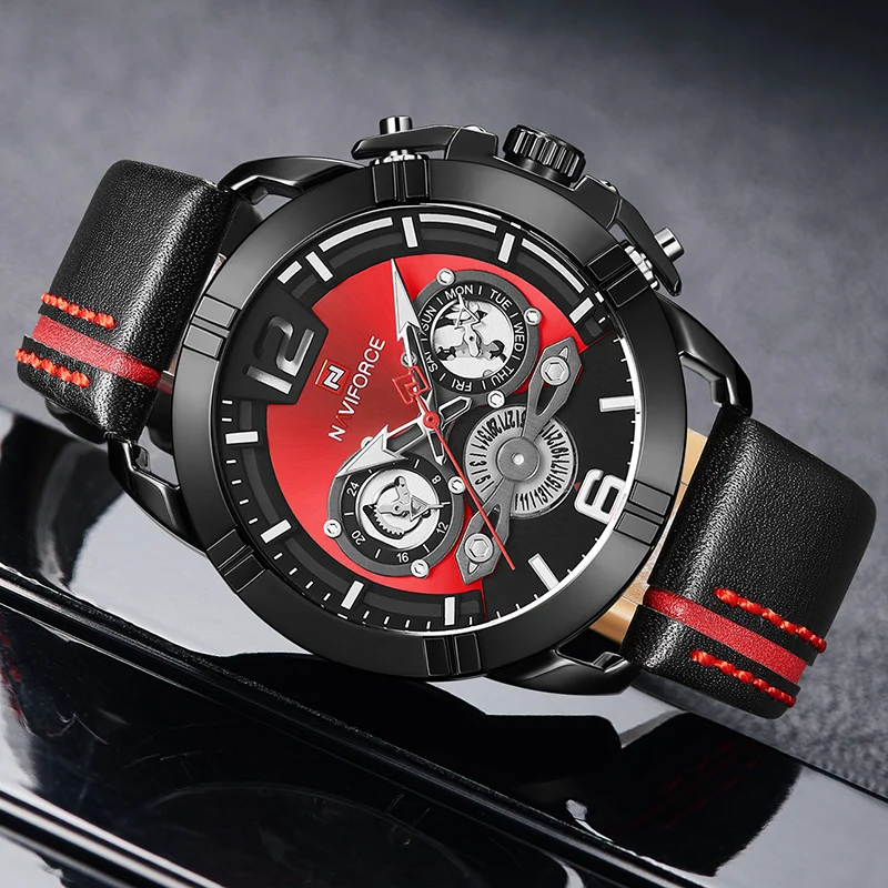 Мужские часы NAVIFORCE, роскошный бренд, модные спортивные кварцевые часы, мужские часы с кожаным календарем, водонепроницаемые часы для мужчин, Relogio Masculino