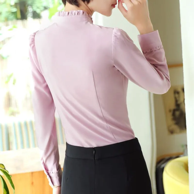 Женская белая блузка с длинным рукавом воротником стойкой и бантом|white shirt women|blouse