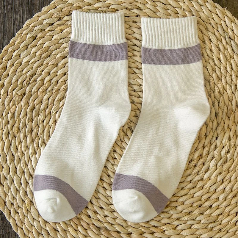 Лот из 5 пар полосатых хлопковых женских повседневных носочков пять цветов в