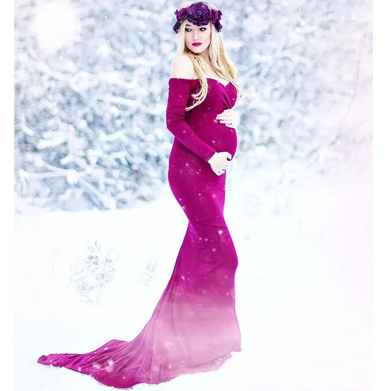 Модная одежда для беременных с открытыми плечами реквизит фотосъемки платье