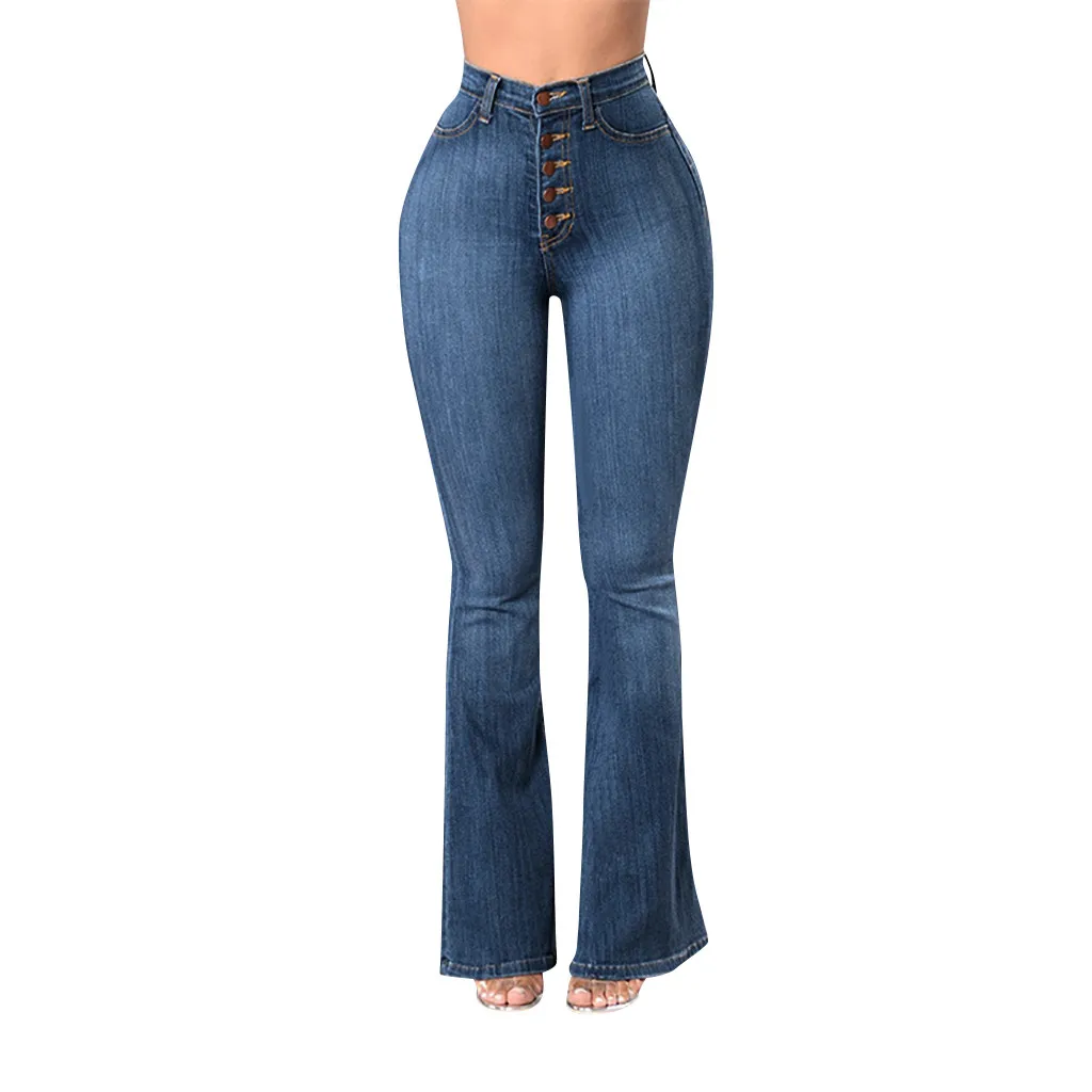 

Elastic Plus Loose Denim Pocket Button High Waist Jeans soft and comfortable Denim Casual Denim Boot Cut Pant Jeans AA