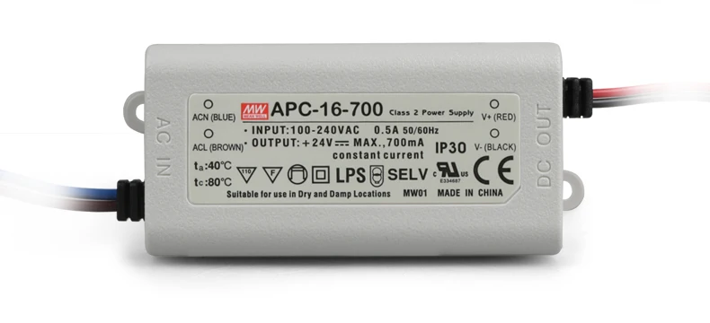 Mean Well APC-16-700 16 Вт 9-24 В 700мА светодиодный водонепроницаемый драйвер Один выход