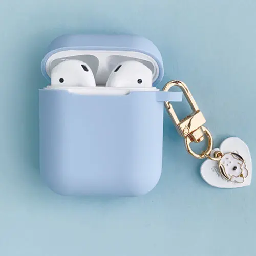 Светло-голубой Силиконовый чехол с милой собачкой для Apple, аксессуары для airpods, Bluetooth, чехол для наушников, коробка, конфетный цвет, сумка, декоративная крышка, брелок для ключей - Цвет: Светло-голубой