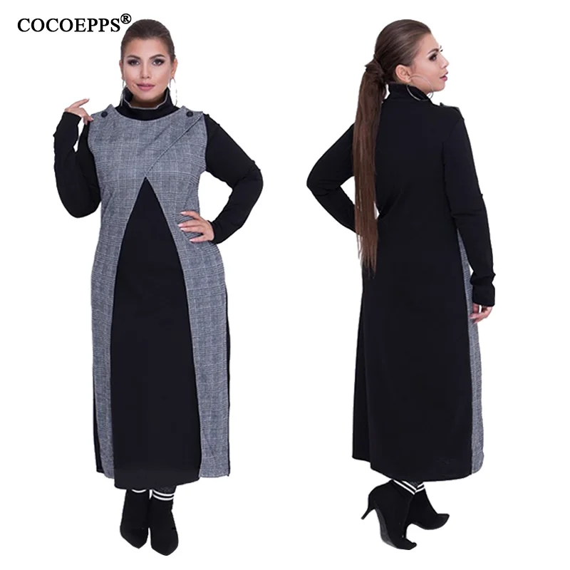 Зимнее женское платье COCOEPPS 5XL 6XL большого размера черное теплое с длинным рукавом