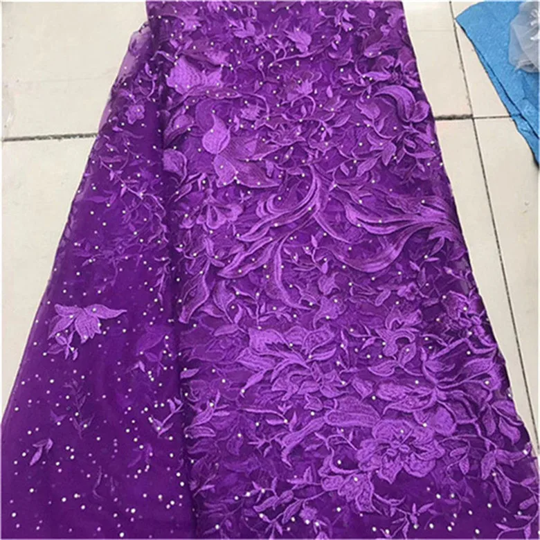 Кружевная ткань цвет шампанского золотой французский с цветами из тюля бусинами