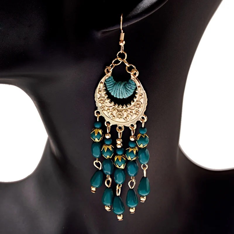 Винтажный этнический богемный белого бисера серьги jhumka с геометрическим рисунком с металлической кисточкой индийские серьги тибетские украшения