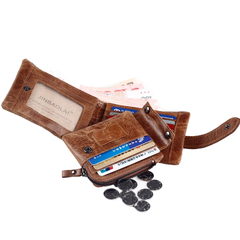 Мужской кошелек JINBAOLAI на молнии из натуральной кожи с отделением для карт|wallet