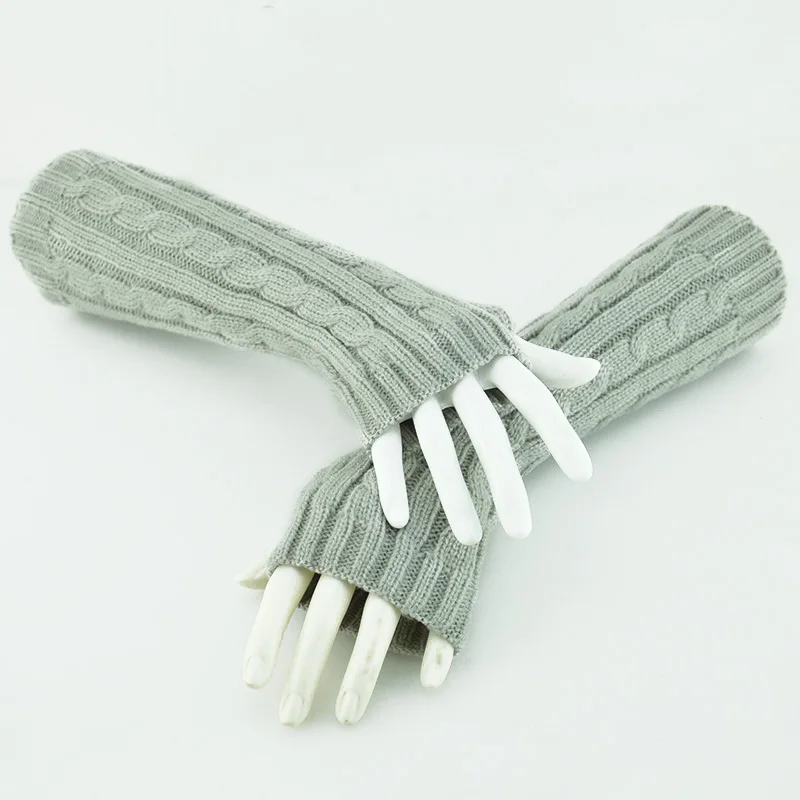 gray 29cm 1 пара, модные перчатки для девочек, теплые зимние одноцветные перчатки, вязаные вязанные крючком Вязаные рукавицы, теплые перчатки без пальцев - Цвет: gray 29cm