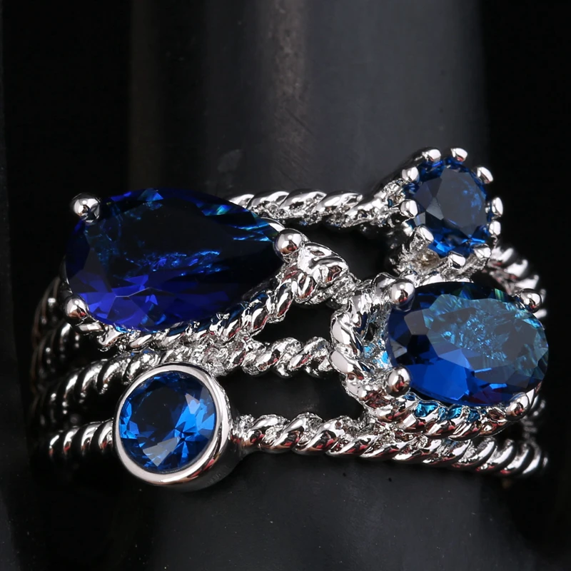 

Дорогостоящие овальные камни глубокий Лондон Голубой оникс Белый Цирконий 925 sterling Серебряные Кольца США # Размеры 6 7 8 9 S1761