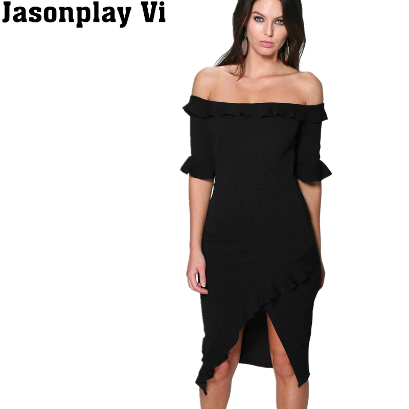 Jasonplay Vi и 2016 с плеча slash шеи летние платья оборками сексуальная bodycon платье фигура
