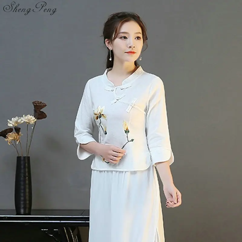 Элегантный Ретро китайское женское платье Cheongsam топы с вышивкой принтом Ципао