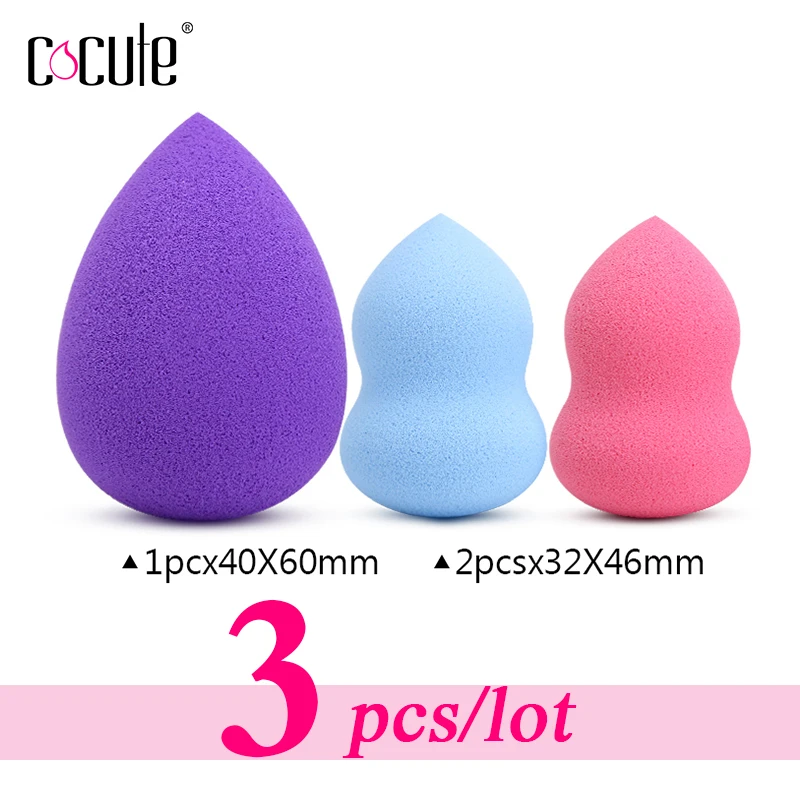 Cocute, 3 шт./лот, косметический спонж, профессиональный спонж для макияжа, для женщин, косметическая основа, инструменты, гладкий, для макияжа, пудра, пуховка